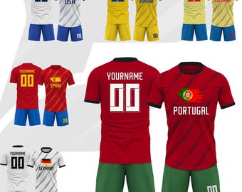 Camiseta y pantalones cortos de la selección nacional de fútbol de Portugal personalizados, uniforme con número y logotipo del equipo personalizado para hombres, mujeres, niños y jóvenes, camiseta roja de la selección nacional de fútbol.