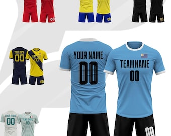 Camiseta y pantalones cortos de fútbol de Uruguay personalizados para hombres, mujeres, niños y jóvenes, uniforme del equipo con nombre, número y logotipo personalizados, camisetas de fútbol verde nacional.