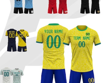 Camiseta y pantalones cortos de fútbol de Brasil personalizados para hombres, mujeres, niños y jóvenes, uniforme del equipo con nombre, número y logotipo personalizados, camisetas amarillas nacionales de fútbol.