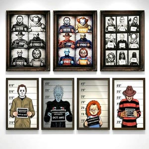 Horror Mug Shot Print Set of 7 – Wall Art – 300 DPI Instant Digital Download