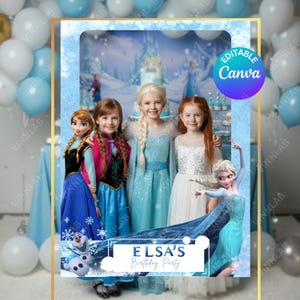 Editable Frozen Birthday Photo Frame Photobooth | Printable Party Prop | Disney Themed Birthday Decor | Editable Frame