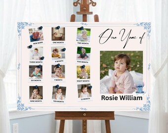Stitch Blue Floral Baby Milestone Board – 1st Birthday Poster