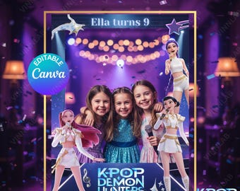 Editable K-pop Demon Hunters Birthday Photo Frame Photobooth | Printable Party Prop | Kpop Themed Birthday Decor | Editable Frame