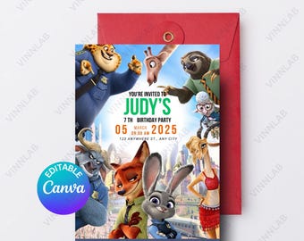Zootopia Theme Birthday Invitation | Printable & Editable Digital Invite | Kids Party