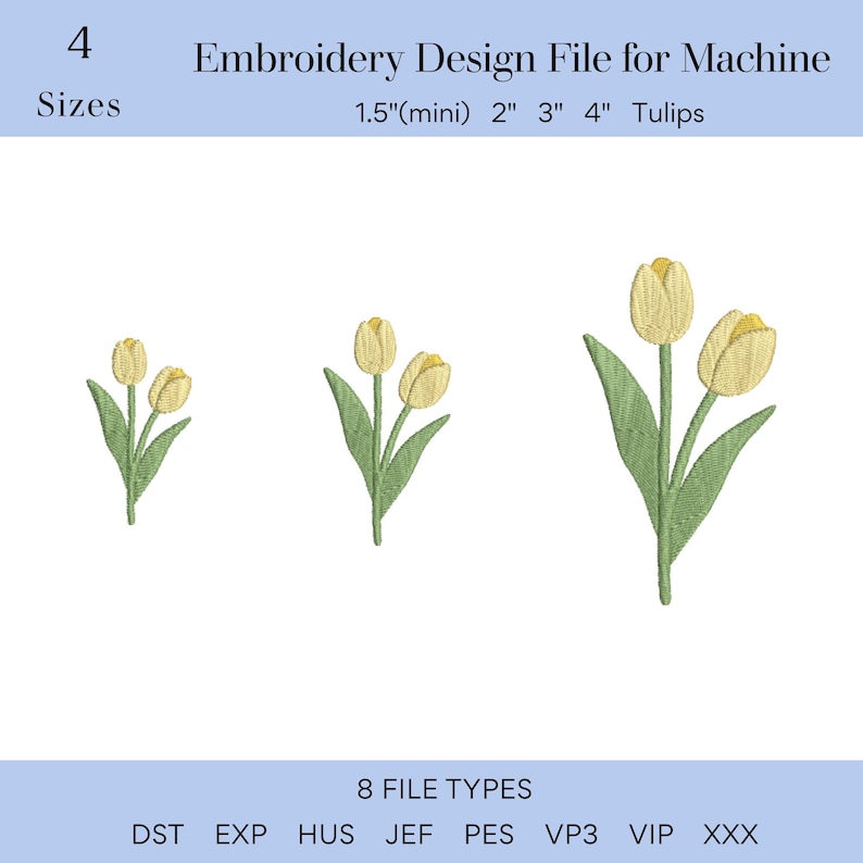 Classic Double Tulip Embroidery Design | Floral Machine File | Digital File | 4 Sizes image 2