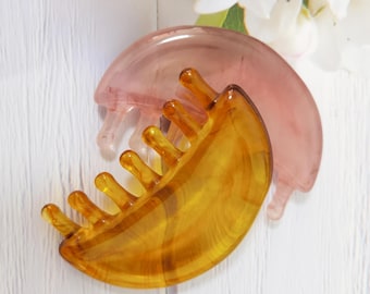 Peine de masaje meridiano con cabezal de resina: herramienta facial Gua Sha
