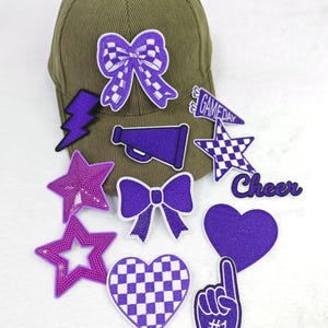 Paarse patchset in meerdere stijlen, verkocht als complete set, appliqué voor hoeden, tassen en kleding.