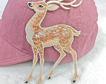 Deer Embroidered Patch, Animal Iron On Applique for Clothing Jeans Jacket. ( 3.35" x 6.18" )