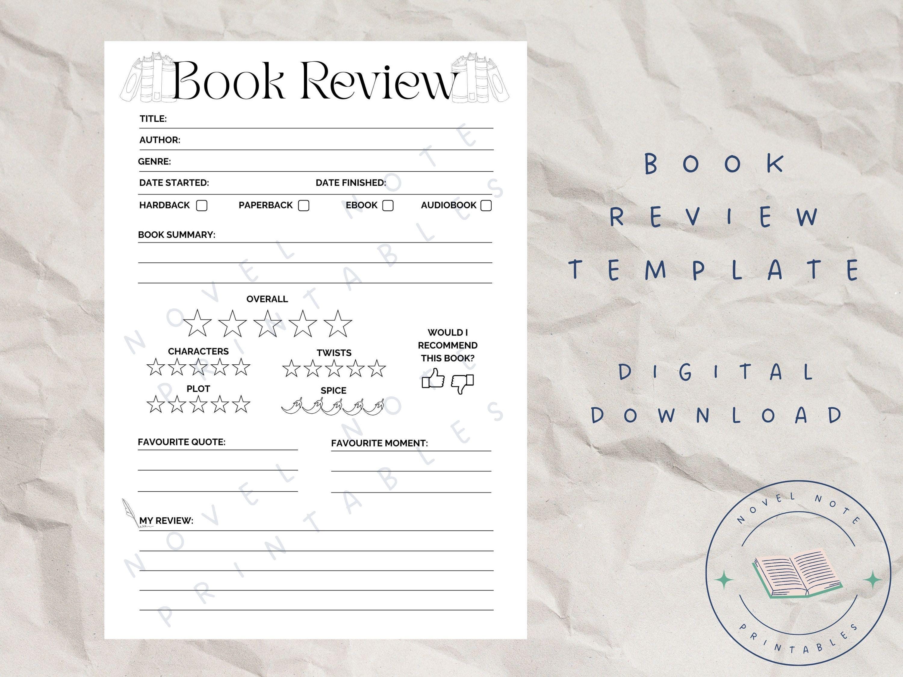Printable Book Review Template: Reading Journal, Book Club (PDF ...