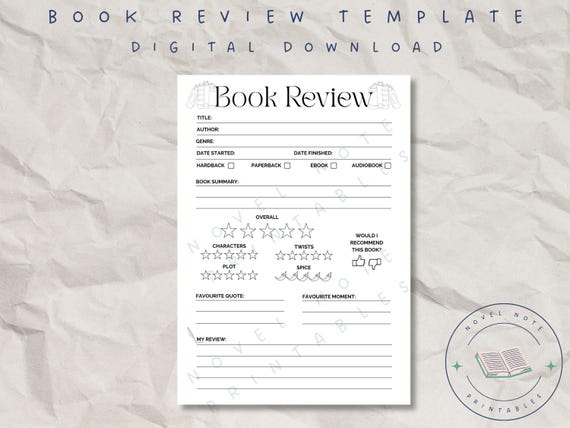 Printable Book Review Template: Reading Journal, Book Club (PDF Download)