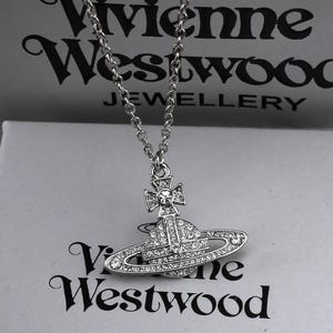 In Box Vivienne Westwood Necklace,925 Silver CZ Saturn Pendant,Gifts for Her