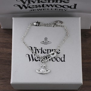 Pulsera Vivienne Westwood en caja, pulsera Saturno con circonitas cúbicas y broche de plata 925, regalos para ella