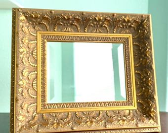 Vintage French Baroque Revival Beveled Mirror- Gold Compostion Frame