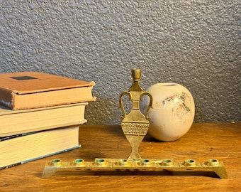 Vintage Mid-Century Brass Amphora Menorah- KL 1111- Made in Isareal