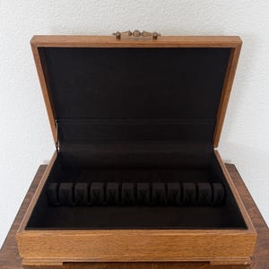 Vintage Oak Silverware Chest- Flatware Storage- Anti-Tarnish Felt Lined