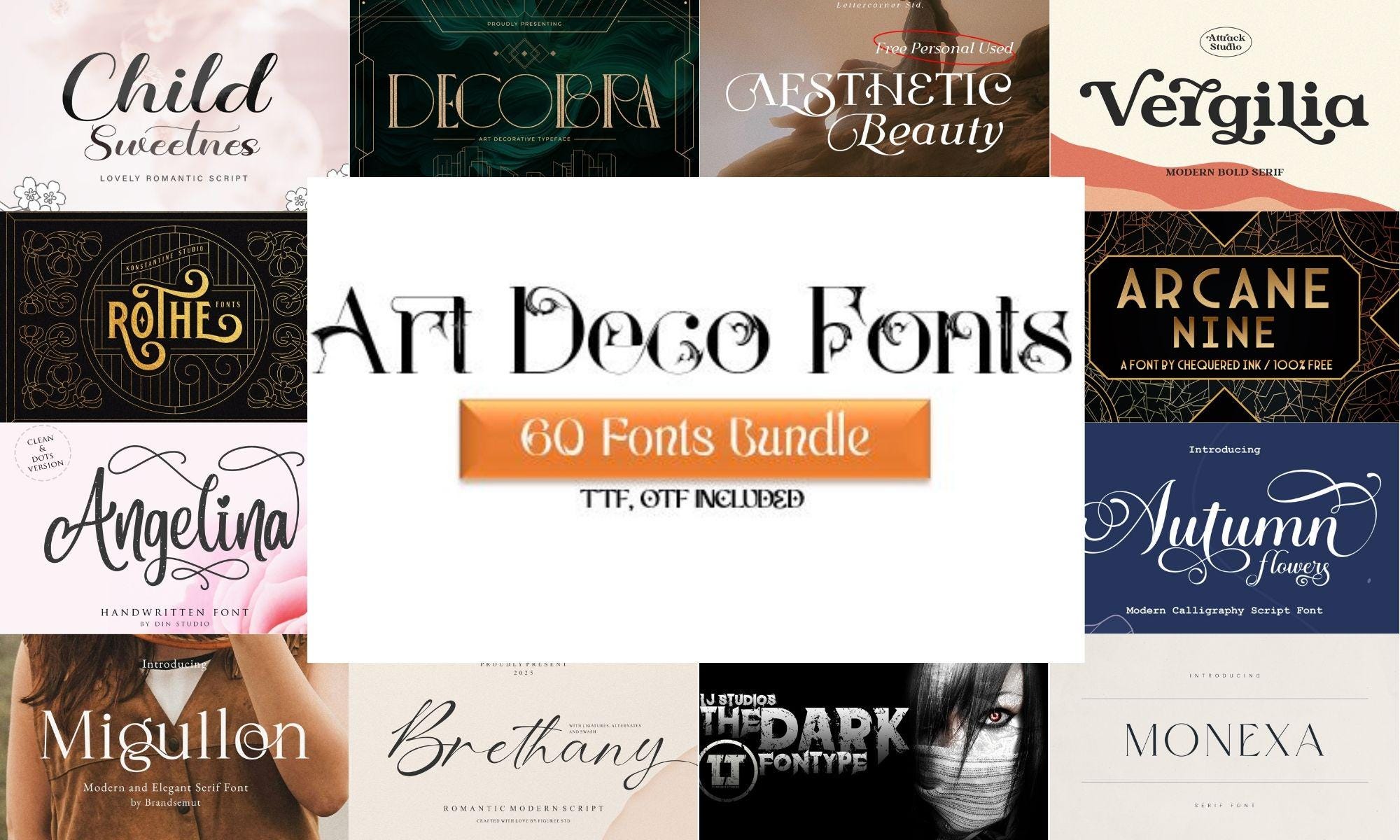 Art Deco Fonts Bundle (50+ TTF and OTF Files) Digital Download - Etsy
