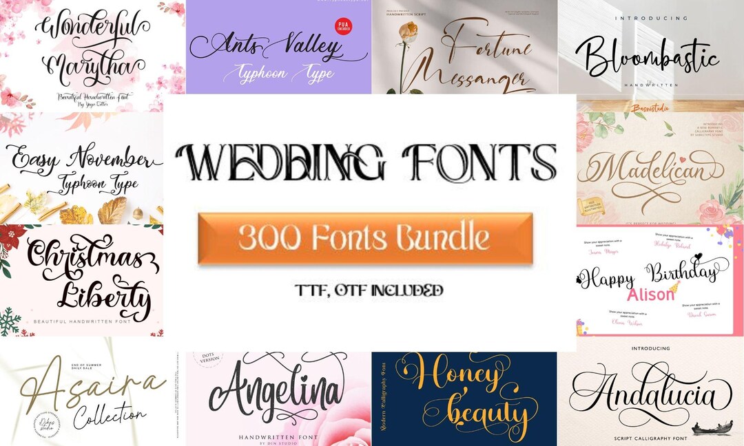 Wedding Font Bundle: 300 Elegant Script & Calligraphy Fonts (digital ...