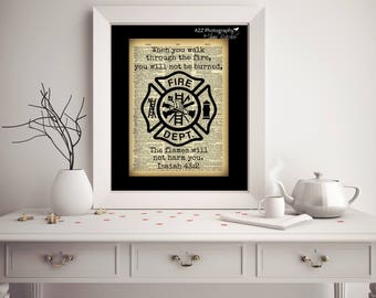 Fire Fighter flames will not harm you dictionary photography print