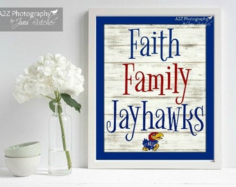 Faith Family Jayhawks shiplap photography print