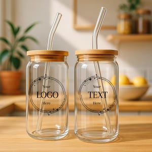 Custom Glass Iced Coffee Cup, Personalized Glass Tumbler with Logo, Your Logo Here, Business Swag, Marketing Gift Corporate Bulk image 1