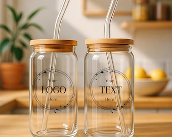 Custom Glass Iced Coffee Cup, Personalized Glass Tumbler with Logo, Your Logo Here, Business Swag, Marketing Gift Corporate Bulk