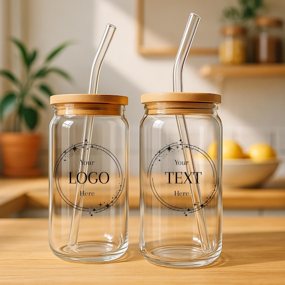 Custom Glass Iced Coffee Cup, Personalized Glass Tumbler with Logo, Your Logo Here, Business Swag, Marketing Gift Corporate Bulk