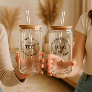 Custom Glass Iced Coffee Cup, Personalized Glass Tumbler with Logo, Your Logo Here, Business Swag, Marketing Gift Corporate Bulk image 5
