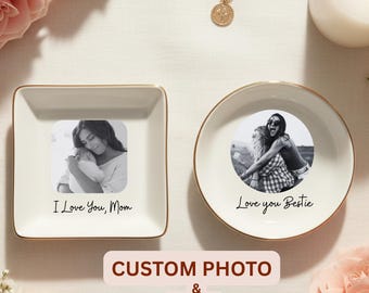 Personalized Photo Jewelry Dish, Trinket Tray for Best Friend, Bestie Ring Dish, Mom Photo Ring Holder, Gifts for Bestie,Photo Trinket Dish