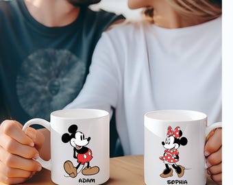 Personalized Couple Mouse Matching Mug Set,Minnie and Mickey Mouse couples set mugs,Love Valentines Day Cups,Lo Ve Coffee Mug,Husband Wife