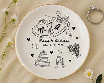 Personalized Wedding Ring Dish, Initial and Date Jewelry Dish, Engagement Trinket Dish, Anniversary Gift, Engagement Gift, Wedding Ring Dish