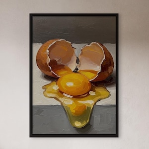 Broken Egg Wall Art, Realistic Artwork, Kitchen Still Life Print, Rustic Farmhouse Decor, Cooking Decor, Framed Glossy Food Poster