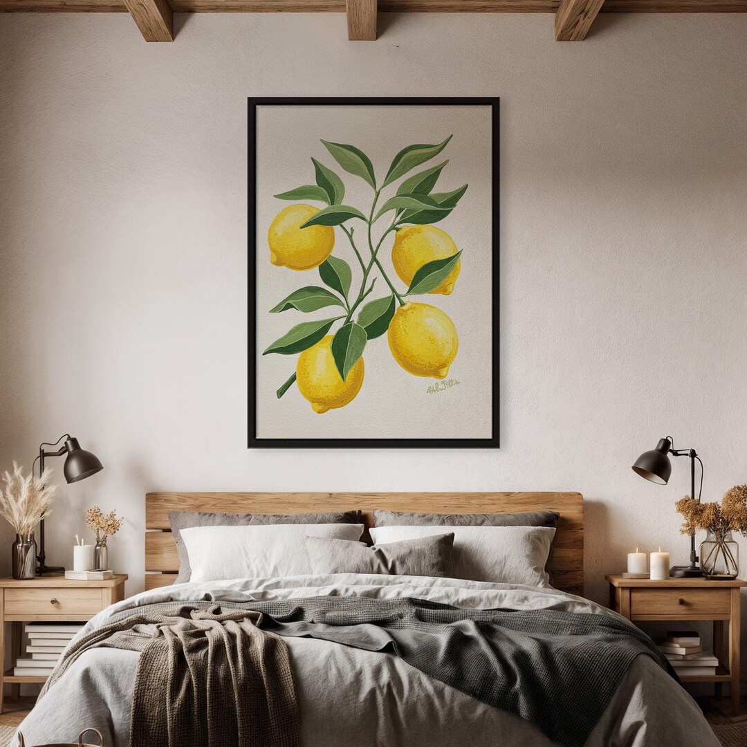 Lemon Botanical Poster, Citrus Kitchen Wall Art, Watercolor Fruit ...