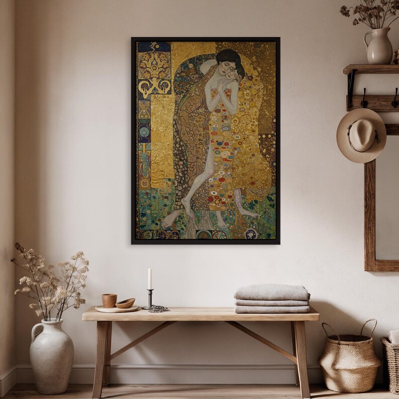 Gustav Klimt the Embrace Art Print – Romantic Gold Foil Style Wall Art ...