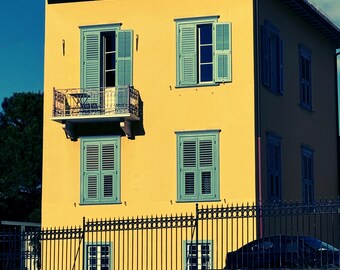 Greece Photography Print: Sunlit Shutters, Mediterranean Architecture (Digital Download)