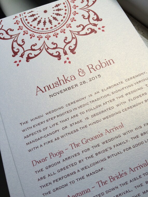 Downloadable Hindu Wedding Program Etsy