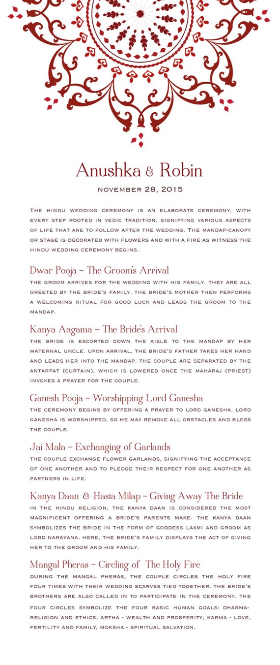 Downloadable Hindu Wedding Program Etsy