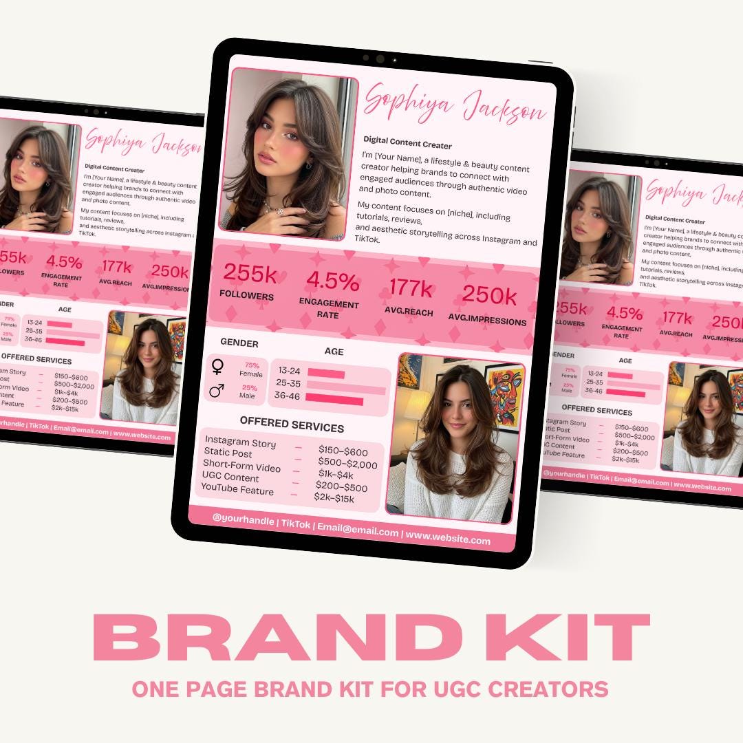 Influencer Media Kit Template, Pink Rate Card, UGC Pitch Deck (canva ...