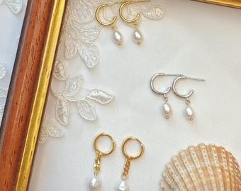Bridal & Wedding Earrings | 18ct Gold Plated Dangle Earrings | Freshwater Pearl Sterling Silver