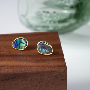 Emerald Collection Blue Lagoon Abalone Earrings | Hugging Hoops | Triangle Studs | Iridescent Shell | Abalone Shell Unique Dangle Earrings image 5