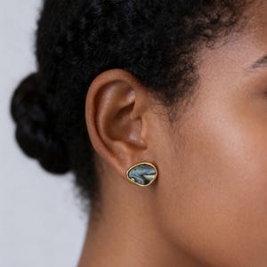 Emerald Collection Blue Lagoon Abalone Earrings | Hugging Hoops | Triangle Studs | Iridescent Shell | Abalone Shell Unique Dangle Earrings image 6