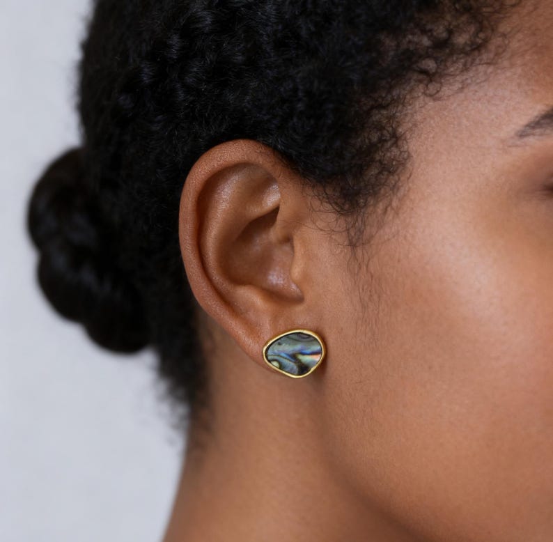 Emerald Collection Blue Lagoon Abalone Earrings | Hugging Hoops | Triangle Studs | Iridescent Shell | Abalone Shell Unique Dangle Earrings image 6