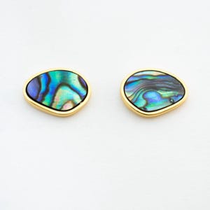 Emerald Collection Blue Lagoon Abalone Earrings | Hugging Hoops | Triangle Studs | Iridescent Shell | Abalone Shell Unique Dangle Earrings stud