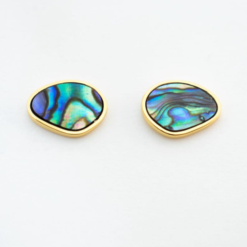 Emerald Collection Blue Lagoon Abalone Earrings | Hugging Hoops | Triangle Studs | Iridescent Shell | Abalone Shell Unique Dangle Earrings stud
