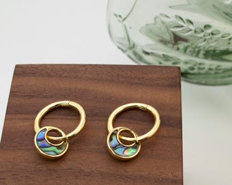 Emerald Collection Blue Lagoon Abalone Earrings | Hugging Hoops | Triangle Studs | Iridescent Shell | Abalone Shell Unique Dangle Earrings