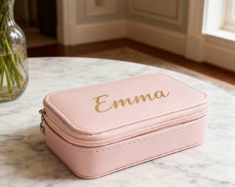 Boîte à bijoux pour week-end, organiseur de voyage, cuir synthétique luxueux, doublure velours doux pour colliers – Blanc et rose clair