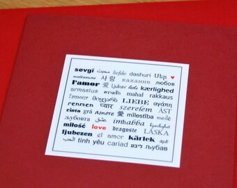 Valentines Anniversary card LOVE multilingual languages heart