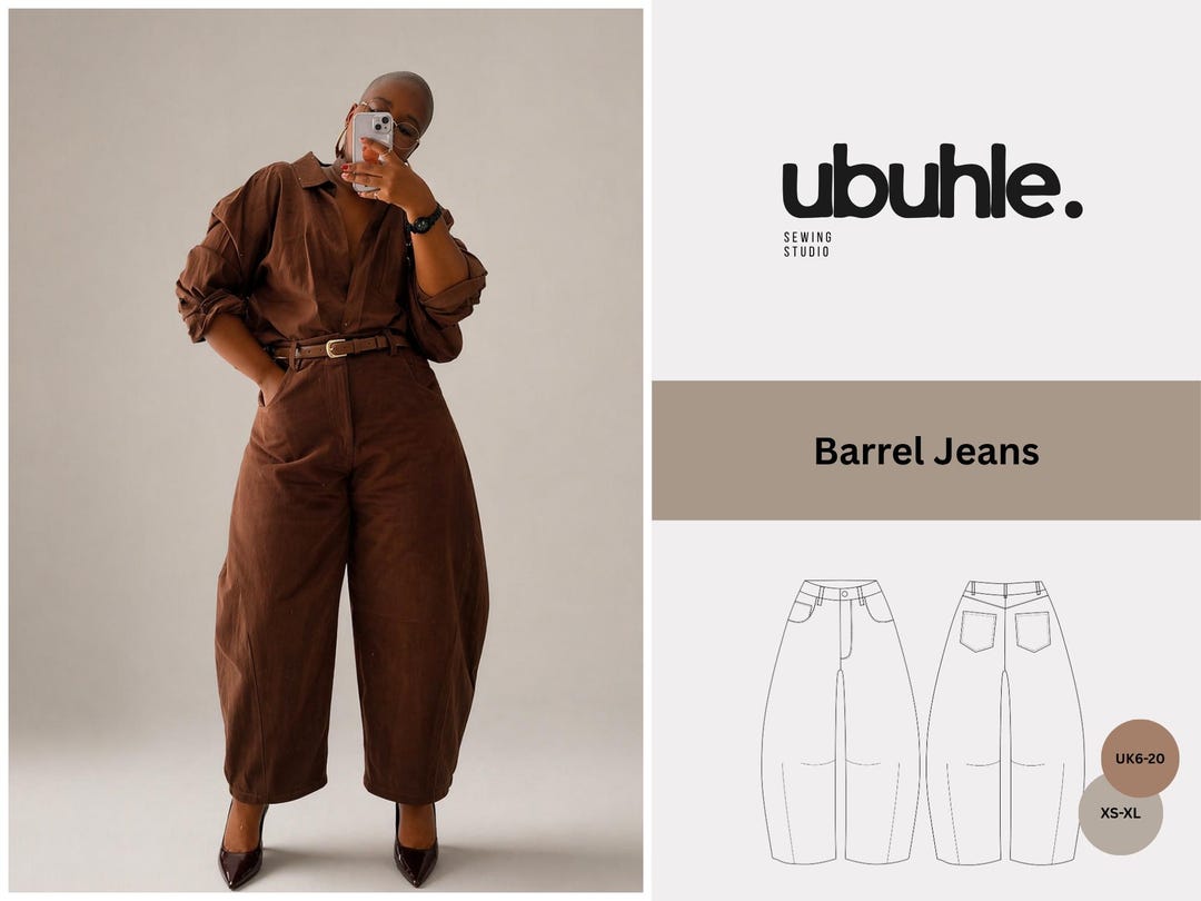 Barrel Jeans Sewing Pattern | High Waist Curved Leg Denim (PDF Download ...