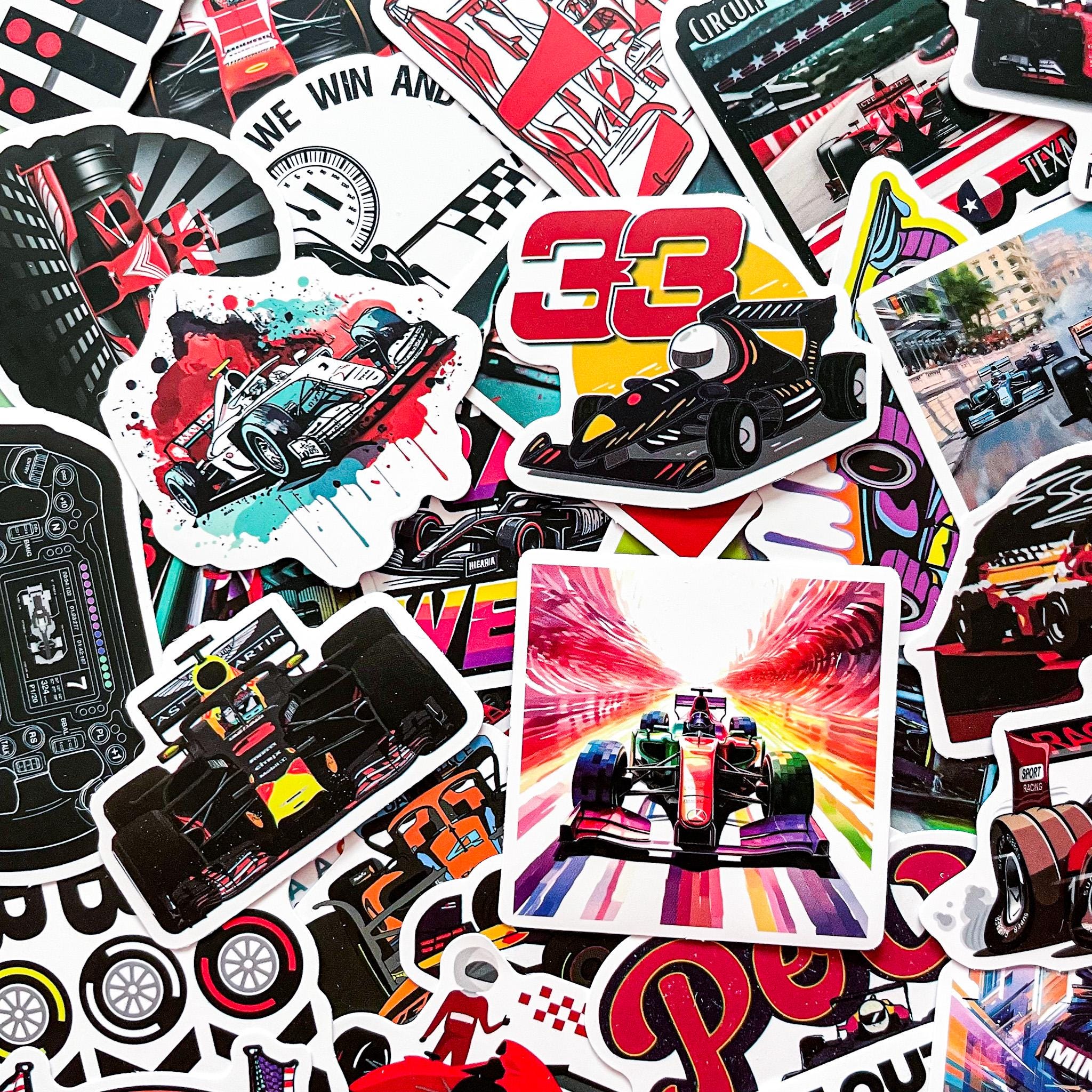 Pack of 50 F1 Racing Stickers, Speed Car Stickers for Kids, Race Theme ...