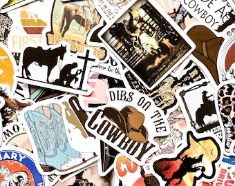 50 Stück Cowboy Rider Kunstaufkleber, Aufkleber im westlichen Stil, Rodeo Desert Grafiken, rustikale Country-Designs, wasserdichte Aufkleber für Journal