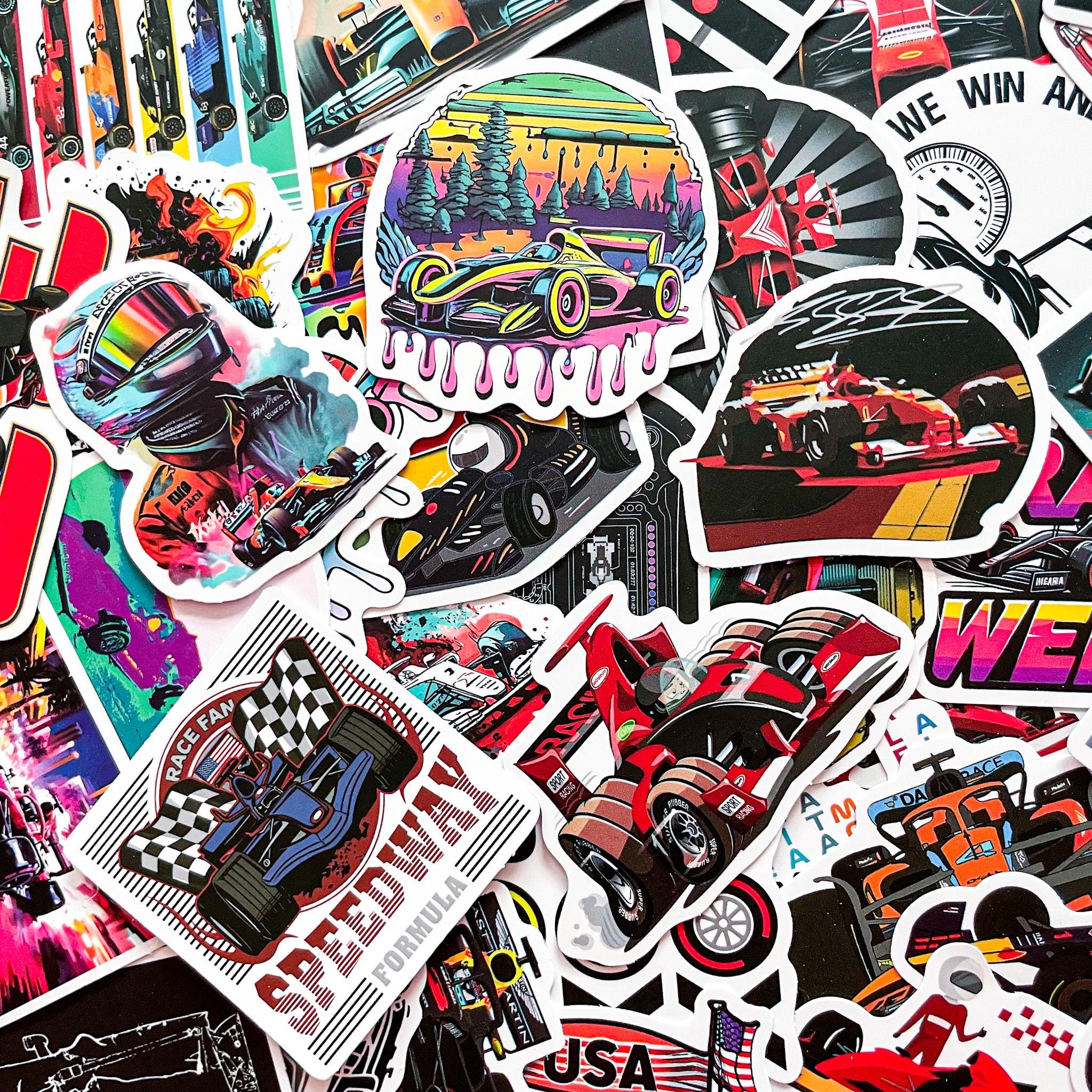 Pack of 50 F1 Racing Stickers, Speed Car Stickers for Kids, Race Theme ...